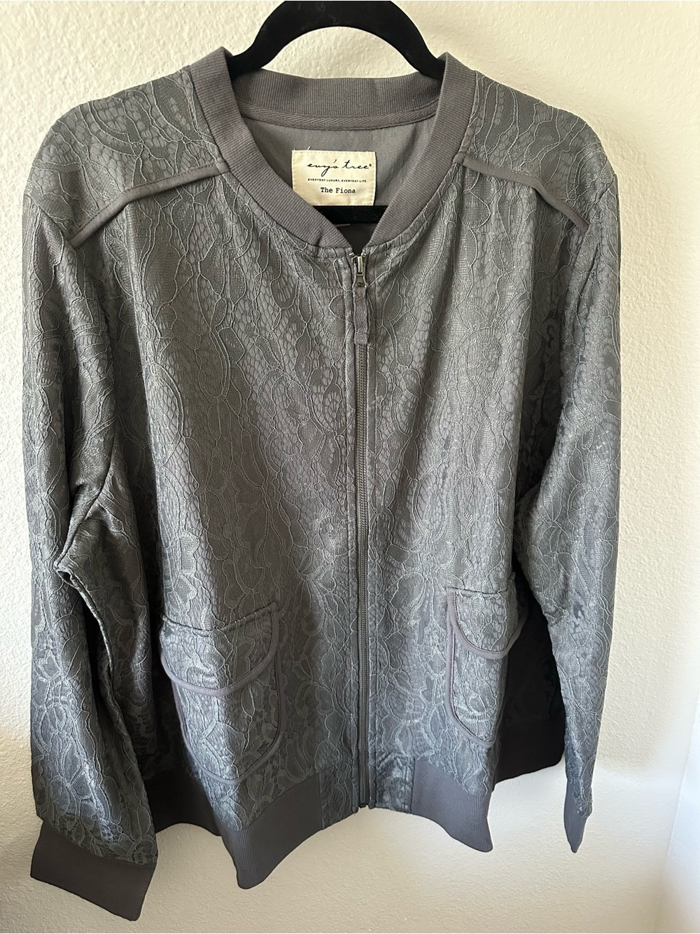 Evy’s Tree The Fiona Lace Bomber Jacket 2X NWT Steel Grey